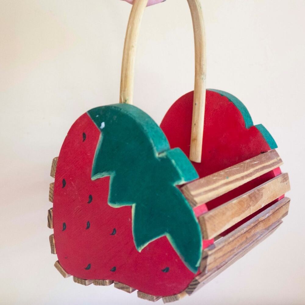 Wood Grannycore Strawberry Basket | Vintage Folk Art
